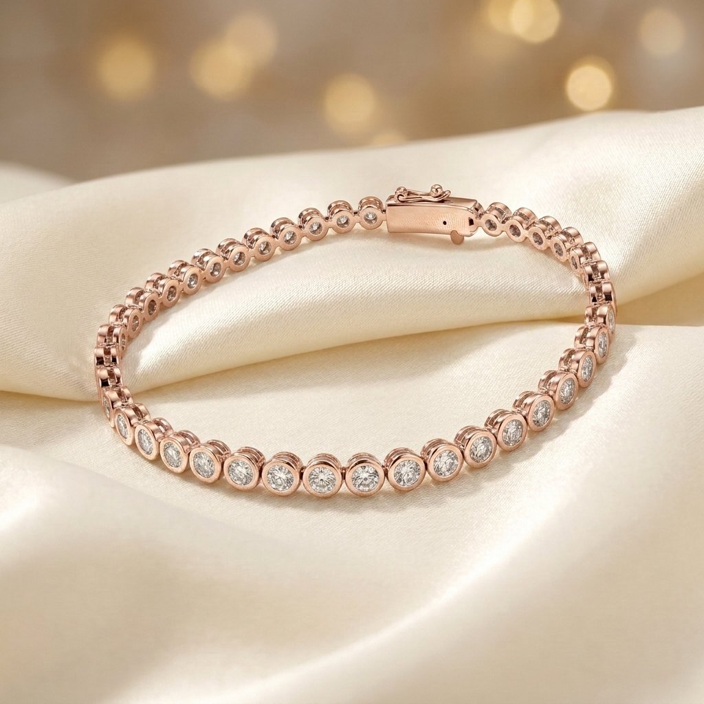 A rose gold bezel set diamond bracelet
